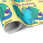 Happy Birthday Little Dragon Girl's Name Custom Geschenkpapier (Rolleneckpunkt)
