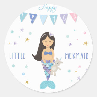 Happy Birthday Little Mermaid Runder Aufkleber