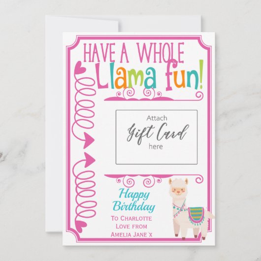 Happy Birthday Llama Fun Geschenkkartenhalter (Vorderseite)