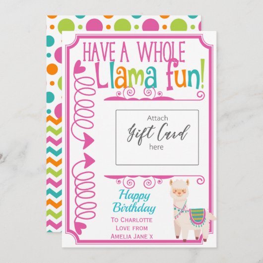 Happy Birthday Llama Fun Geschenkkartenhalter (Vorne/Hinten)