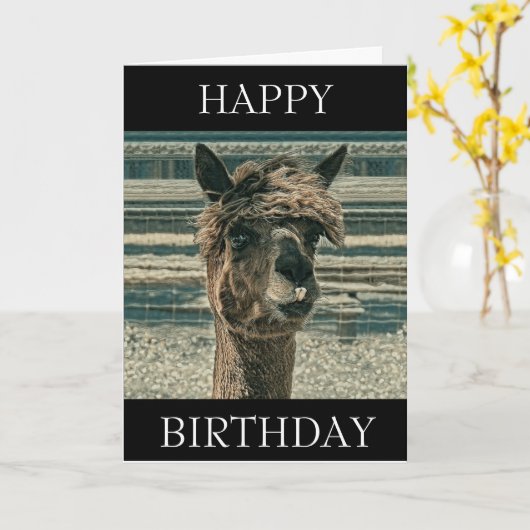 Happy Birthday Llama - Geburtskarte Karte (Gelbe Blume)