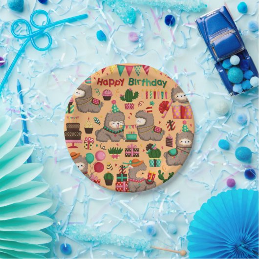 Happy Birthday Llama Pattern Pappteller (Party)