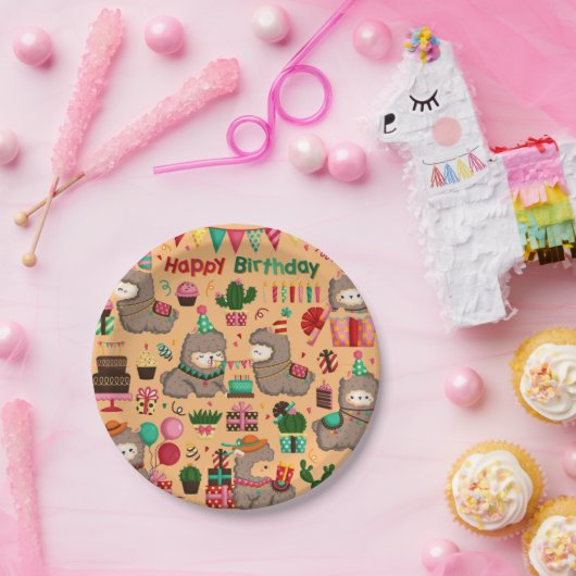 Happy Birthday Llama Pattern Pappteller (Party)