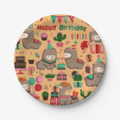 Happy Birthday Llama Pattern Pappteller (Vorderseite)