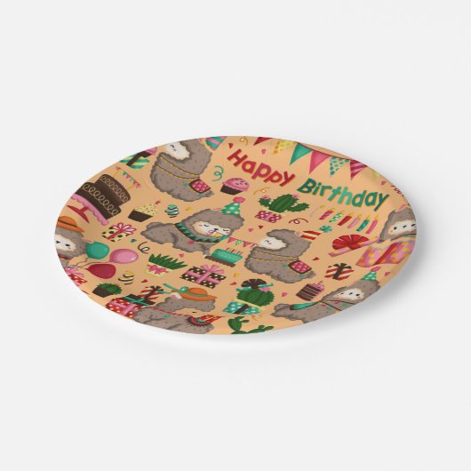Happy Birthday Llama Pattern Pappteller (Schrägansicht)