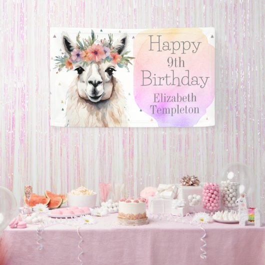 Happy Birthday Llama Wildblume Hübsches Tier Kind Banner (Party)