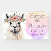 Happy Birthday Llama Wildblume Hübsches Tier Kind Banner (Horizontal)