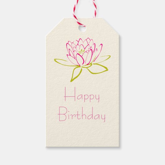 Happy Birthday Lotus Blume / Wasserlilie Geschenkanhänger (Vorderseite)