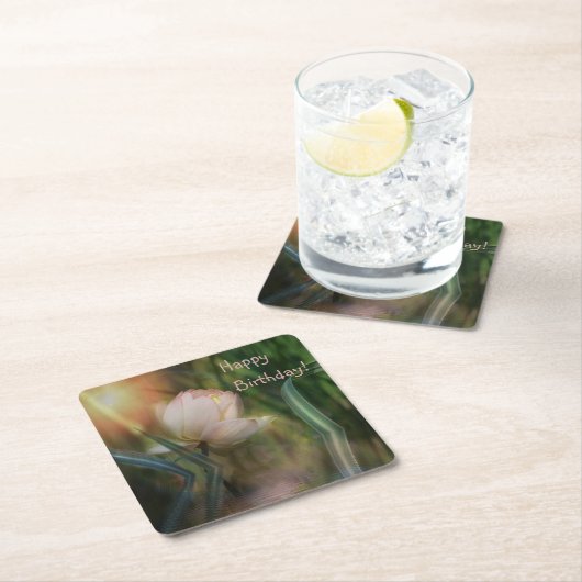 Happy Birthday Lotus Reflection Paper Coaster Rechteckiger Pappuntersetzer (Vor Ort)