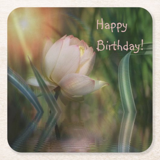 Happy Birthday Lotus Reflection Paper Coaster Rechteckiger Pappuntersetzer (Vorderseite)