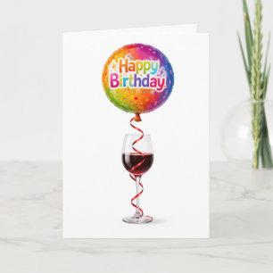 Happy Birthday Luftballon und Rotwein Karte