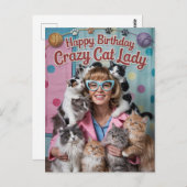 Happy Birthday lustige Retro Crazy Cat Lady Postkarte (Vorne/Hinten)