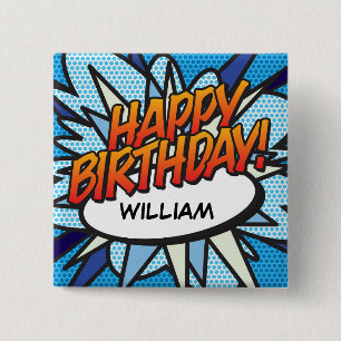 HAPPY BIRTHDAY Lustiges Retro-Comicbook Button