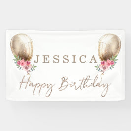 Happy Birthday Luxury Beige Balloon Glitzer Banner