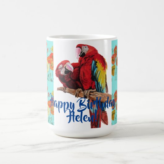 Happy Birthday Macaw Orange Poppy Womans Name Tass Kaffeetasse (Mittel)