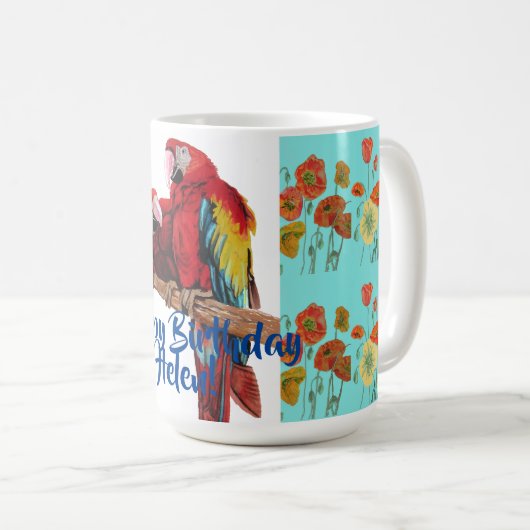 Happy Birthday Macaw Orange Poppy Womans Name Tass Kaffeetasse (VorderseiteRechts)