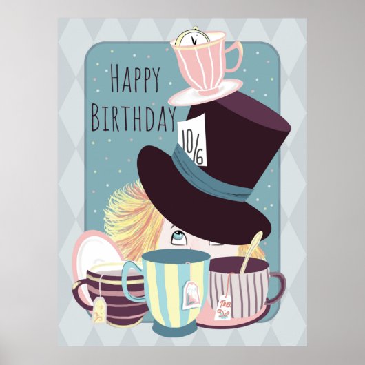 Happy Birthday Mad Hatter Tea Party Poster (Vorne)