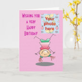 Happy Birthday Mädchen machen Handständer fügen Fo Karte (Gelbe Blume)