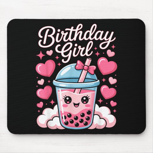 Happy Birthday Mädchen Süße Rosa Schleife Bubble B Mousepad (Vorne)