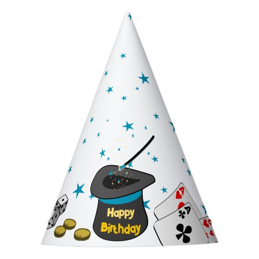 Happy Birthday Magic Show Schwarz-weiß Blue Kids Partyhütchen (Vorderseite)