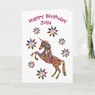 Happy Birthday Magical Unicorn Blume Kind Custom Karte