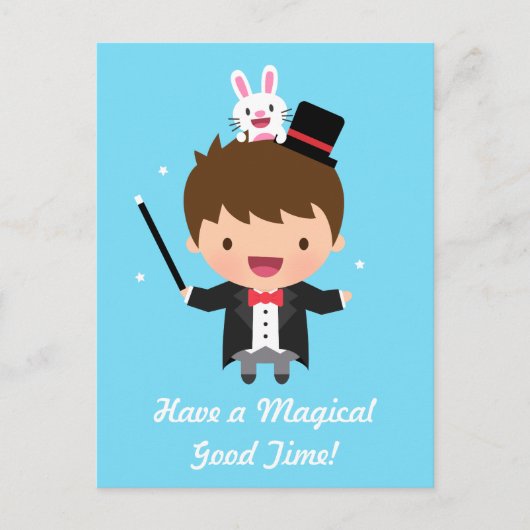 Happy Birthday Magician Boy Magic Bunny Trick Postkarte (Vorderseite)