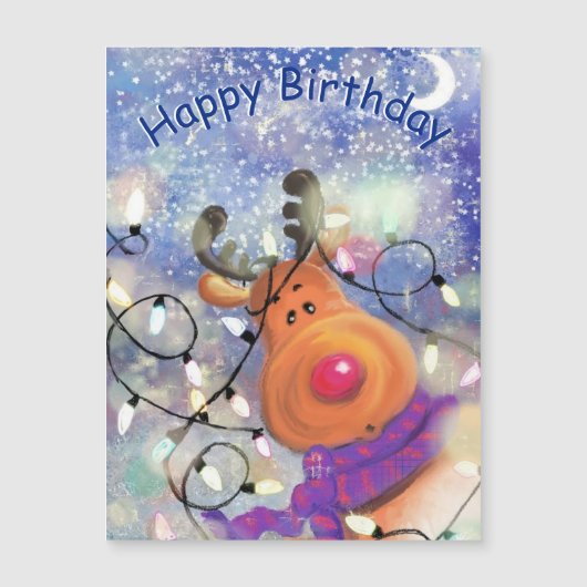 Happy Birthday Magnetic Card Rentier Weihnachten Magnetkarte (Vorderseite)