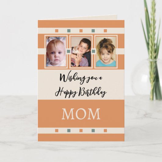 Happy Birthday Mama 3 Fotos Orangenbein hinzufügen Karte (Vorderseite)