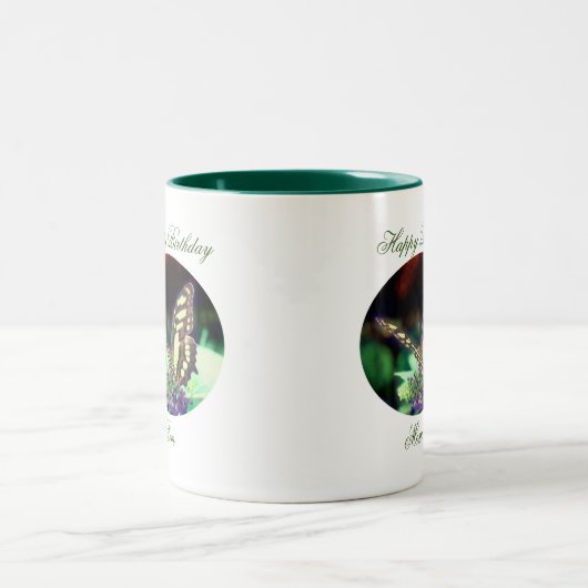 Happy Birthday Mama Butterfly Zweifarbige Tasse (Mittel)