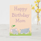 Happy Birthday Mama Elephant und Hippo Foto innen Karte (Gelbe Blume)