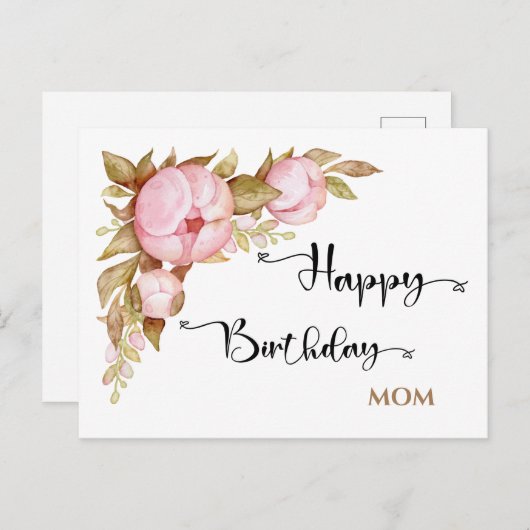 Happy Birthday Mama Floral Watercolor Postkarte (Vorne/Hinten)
