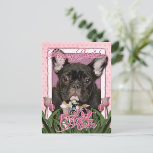 Happy Birthday Mama - French Bulldog - Aquamarin Postkarte (Stehend Vorderseite)