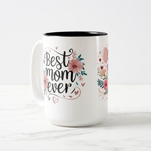 "Happy Birthday Mama - Hearterwärming Design Zweifarbige Tasse (Vorderseite Links)