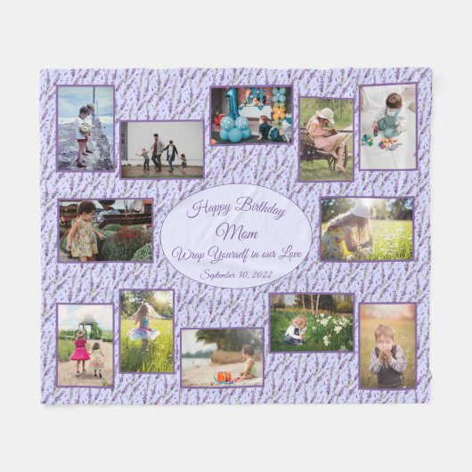 Happy Birthday Mama Lavender Foto Collage Fleecedecke (Vorderseite (Horizontal))
