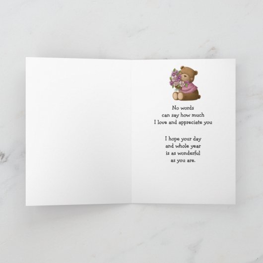 Happy Birthday Mama Liebe schätzen Bären Blume Karte (Innenseite)