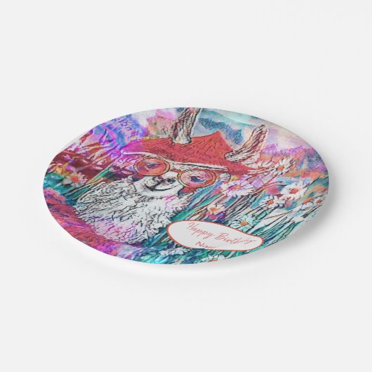 Happy Birthday Mama Llama anpassen Pappteller (Schrägansicht)