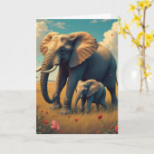 Happy Birthday Mama | Mama und Baby Elephant Karte (Gelbe Blume)