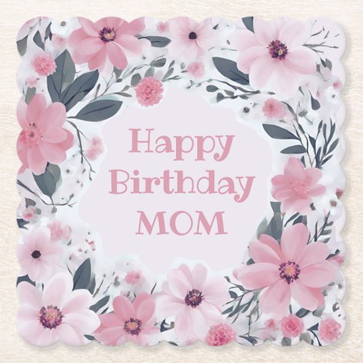 Happy Birthday Mama Pastel Pink Blume | Floral Untersetzer (Vorderseite)