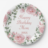 Happy Birthday Mama Pink Floral Party Pappteller (Vorderseite)
