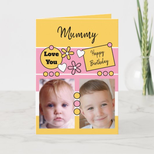 Happy Birthday Mama pink gelb mit Foto Card Karte (Vorderseite)