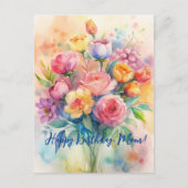 Happy Birthday Mama Watercolor Bouquet Postkarte (Vorderseite)