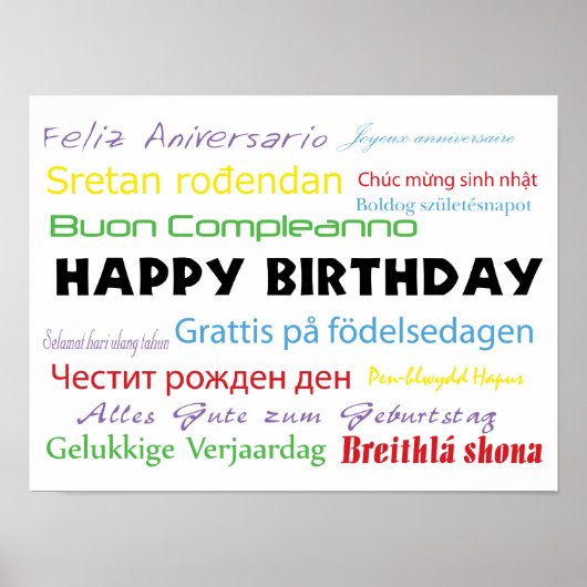 Happy Birthday many Languages Colorful Typografy Poster (Vorne)