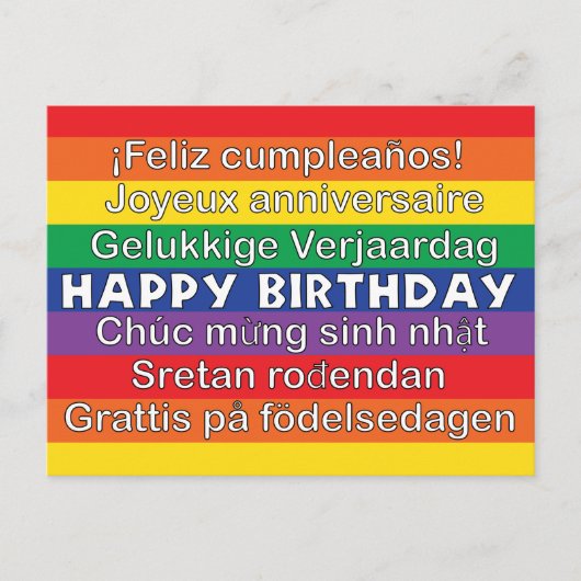Happy Birthday Many Languages Rainbow Stripes Postkarte (Vorderseite)