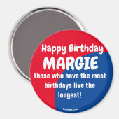 Happy Birthday MARGIE großer rot/blau Magnet (Vorderseite/Rückseite)