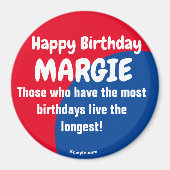 Happy Birthday MARGIE großer rot/blau Magnet (Vorne)