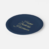 Happy Birthday Marine Blue Gold Drehbuch individue Pappteller (Schrägansicht)