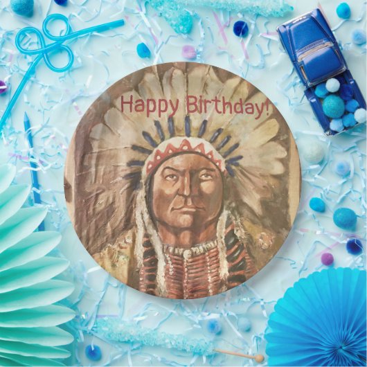 Happy Birthday Masculine Sitting Bull Pappteller (Party)