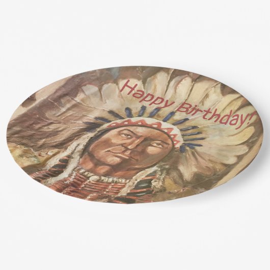 Happy Birthday Masculine Sitting Bull Pappteller (Schrägansicht)