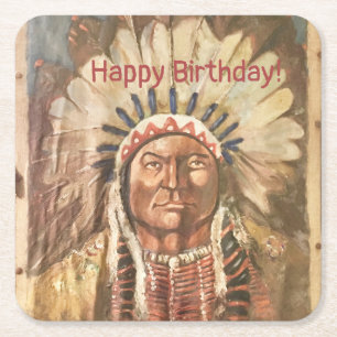Happy Birthday Masculine Sitting Bull Rechteckiger Pappuntersetzer