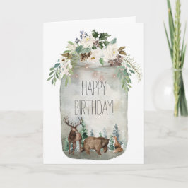 Happy Birthday Mason Jar Woodland Floral Forest Karte